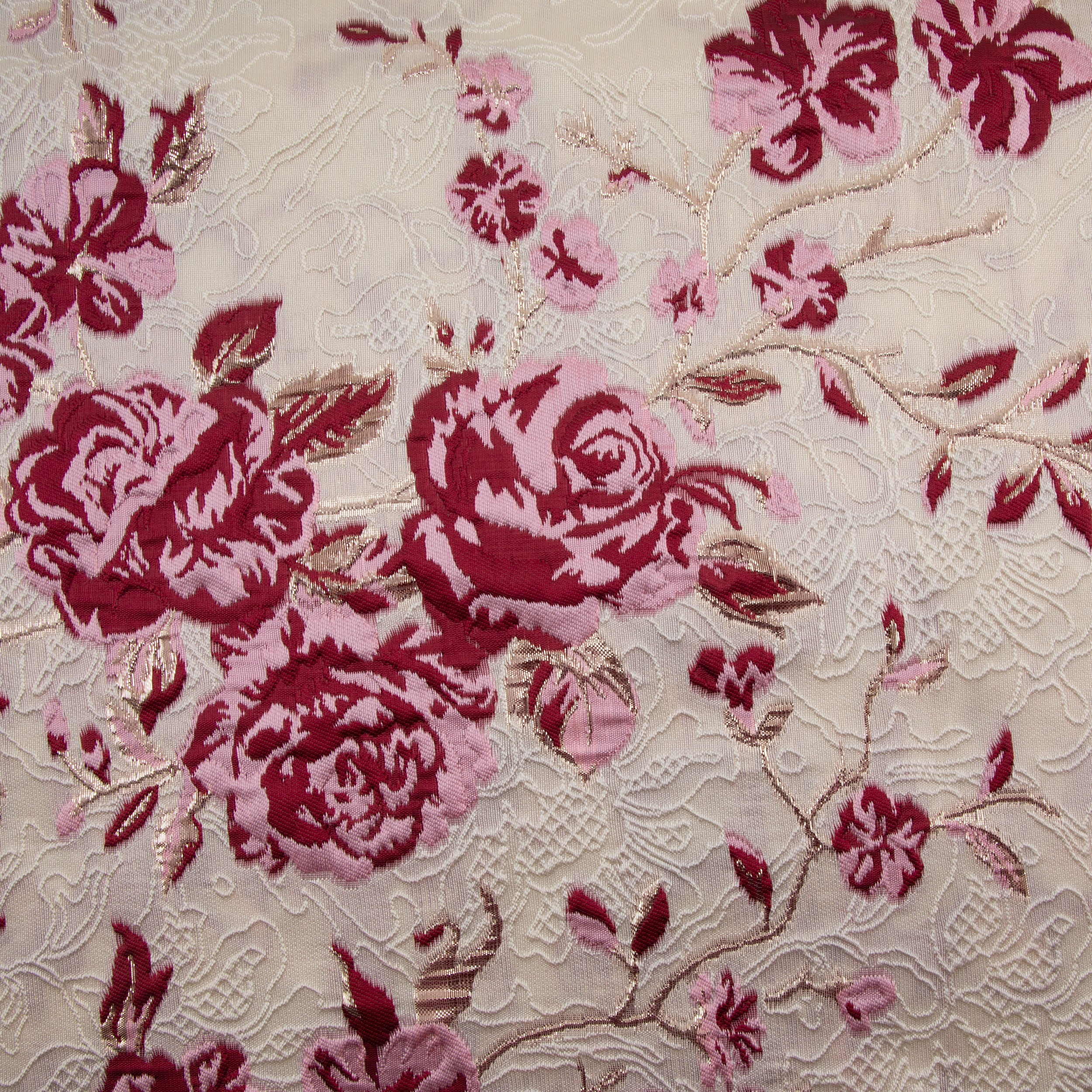 Floral Brocade Fabric, Textured, Ivory & Pink