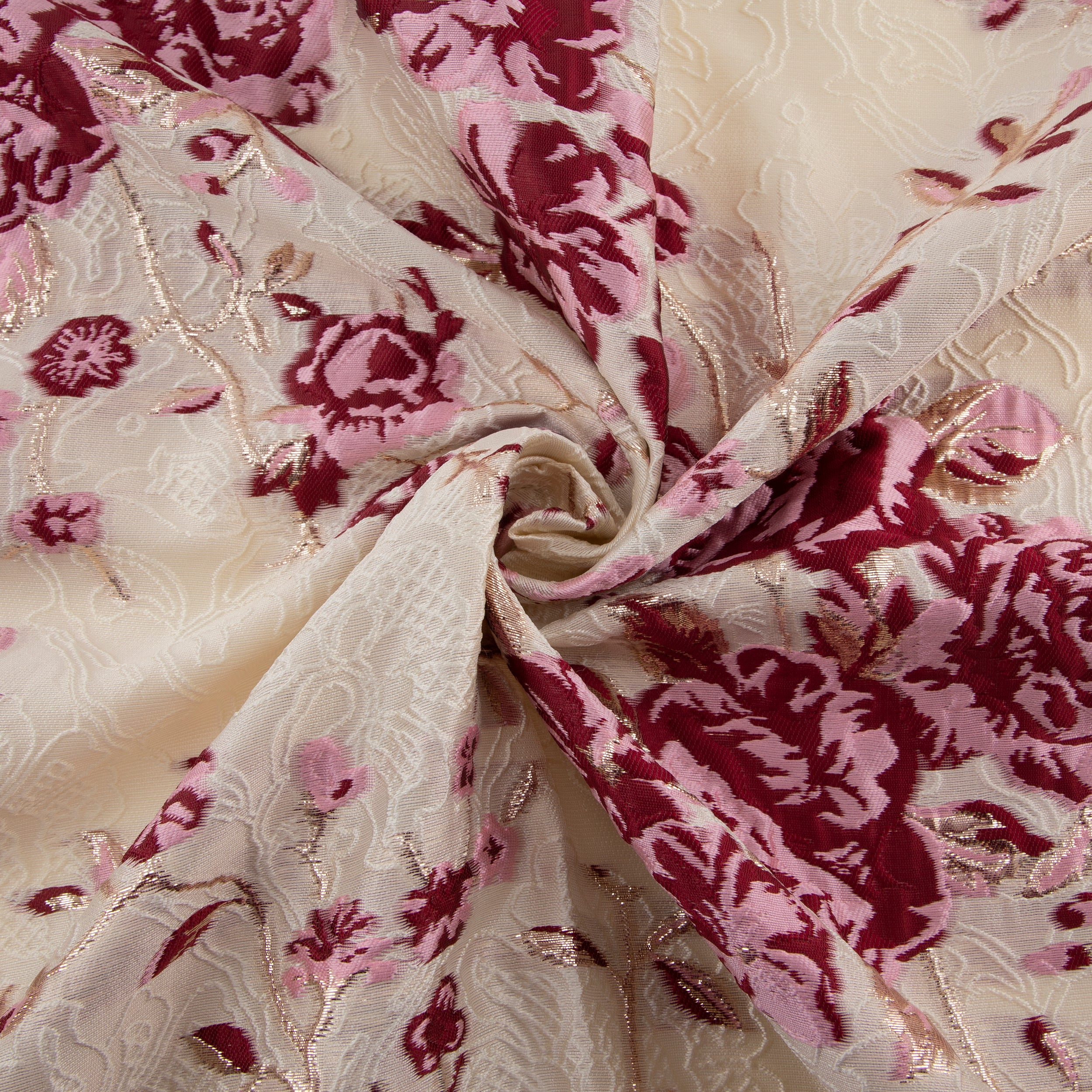 Floral Brocade Fabric, Textured, Ivory & Pink