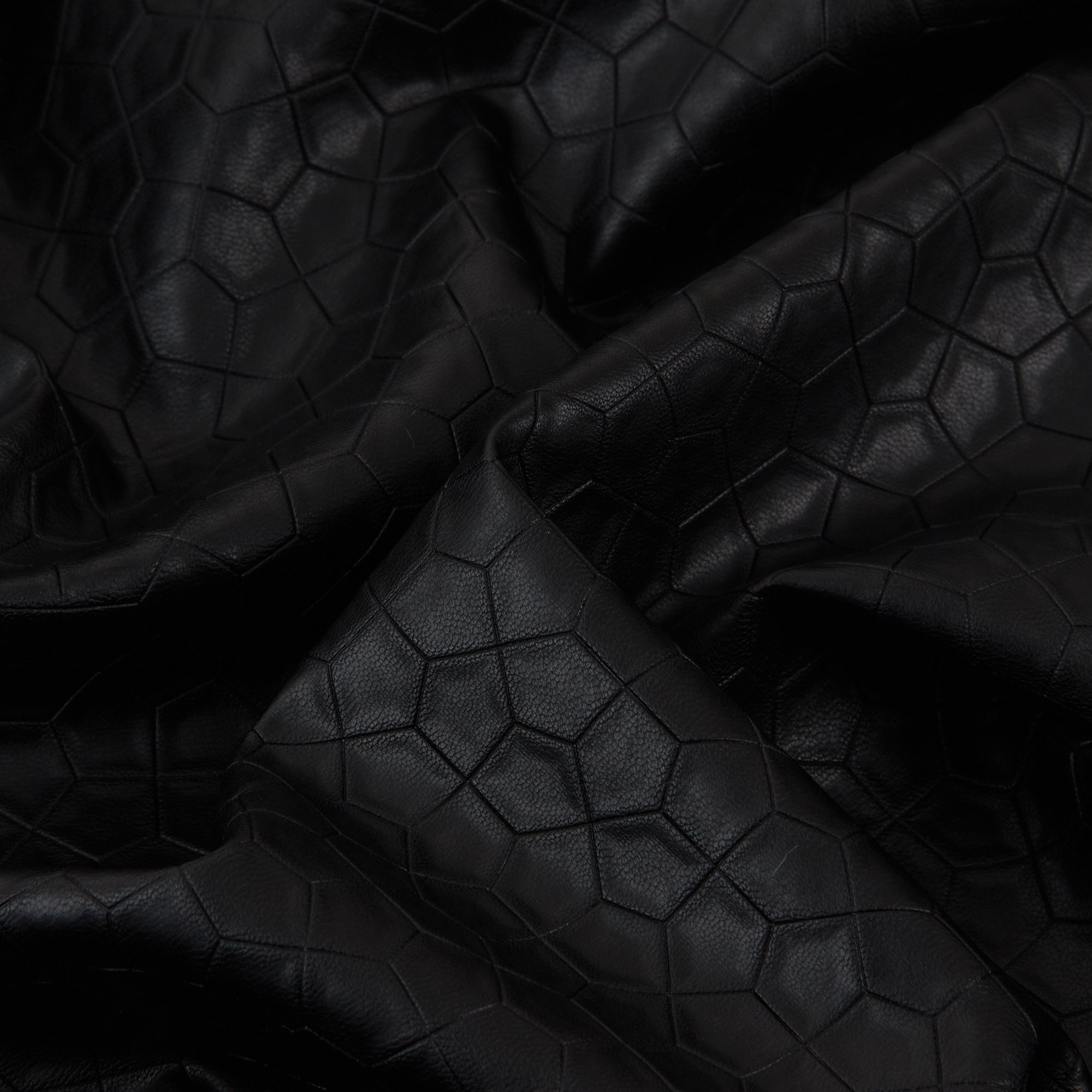 Pleather Fabric, Pentagon Pattern, Textured, Black