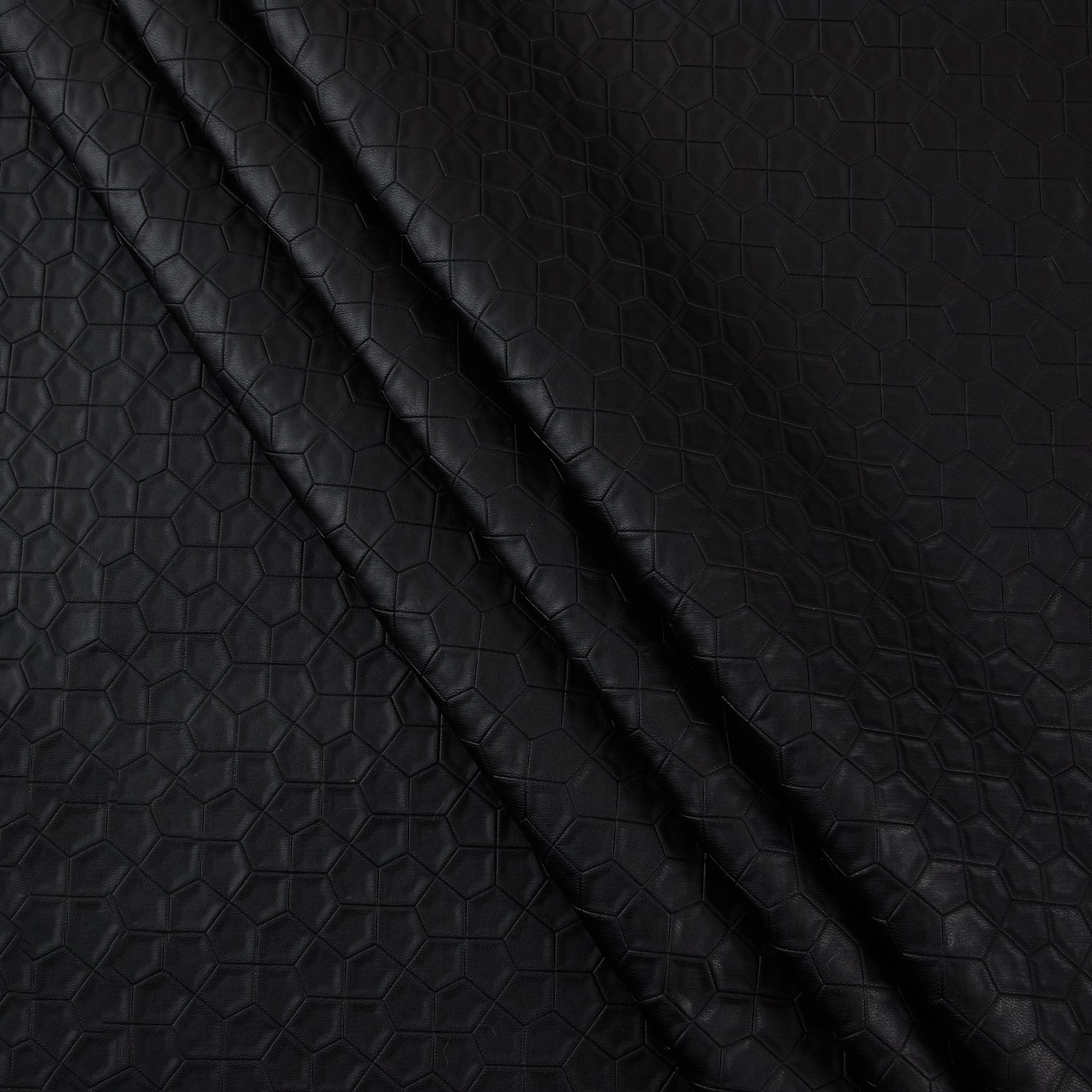 Pleather Fabric, Pentagon Pattern, Textured, Black