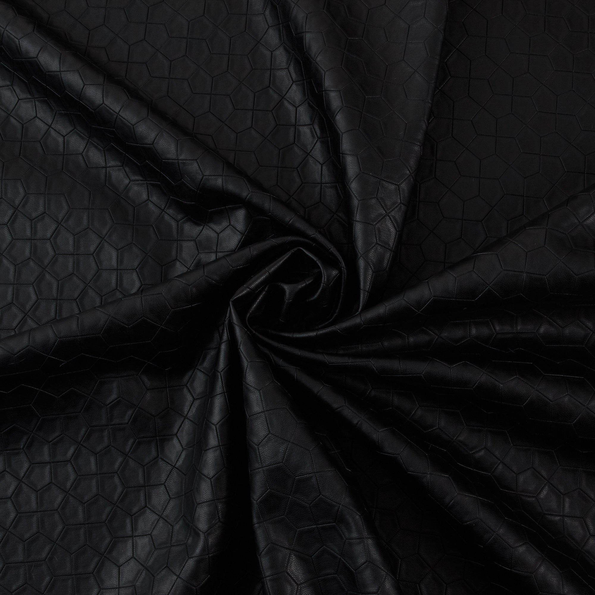 Pleather Fabric, Pentagon Pattern, Textured, Black