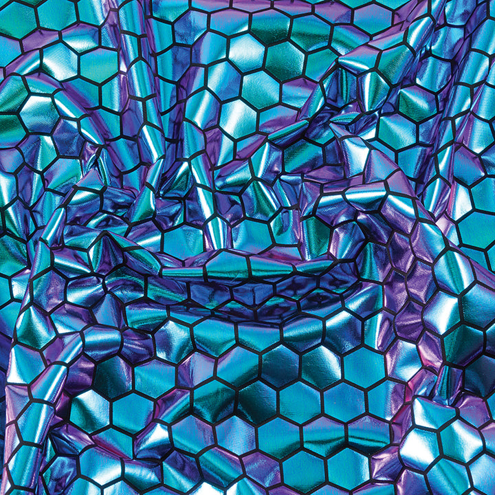 Stretch Fabric, Hex Pattern, Oil Slick