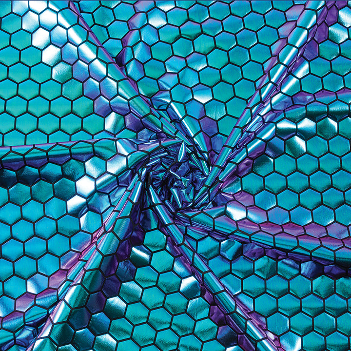 Stretch Fabric, Hex Pattern, Oil Slick