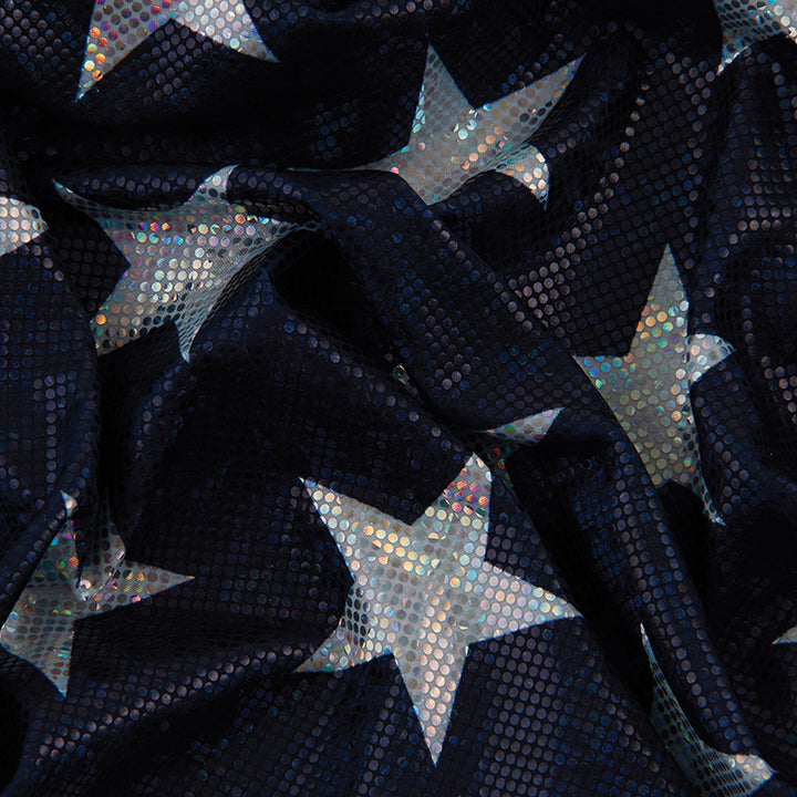 4-Way Stretch Fabric, Silver Star Pattern, Navy