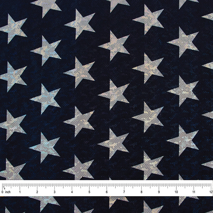 4-Way Stretch Fabric, Silver Star Pattern, Navy