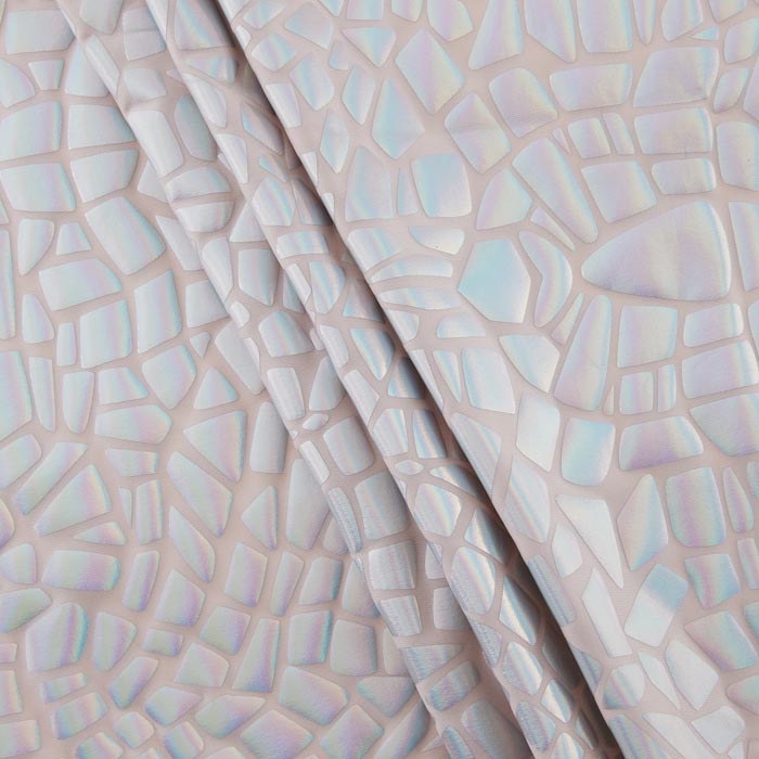 4-Way Stretch Fabric, Broken Glass Mirrored Foil, White