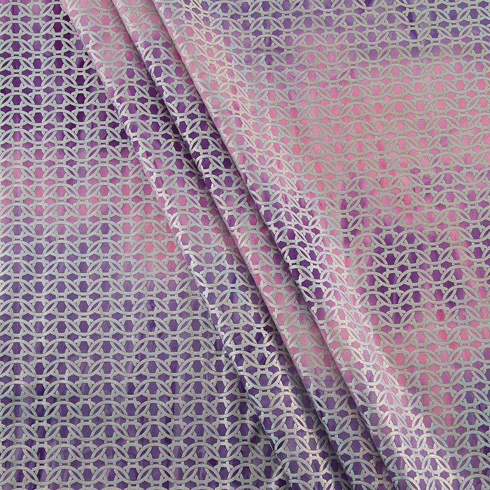4-Way Stretch Fabric, Chainlink Silver Foiled, Pink & Purple