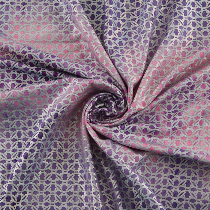 4-Way Stretch Fabric, Chainlink Silver Foiled, Pink & Purple