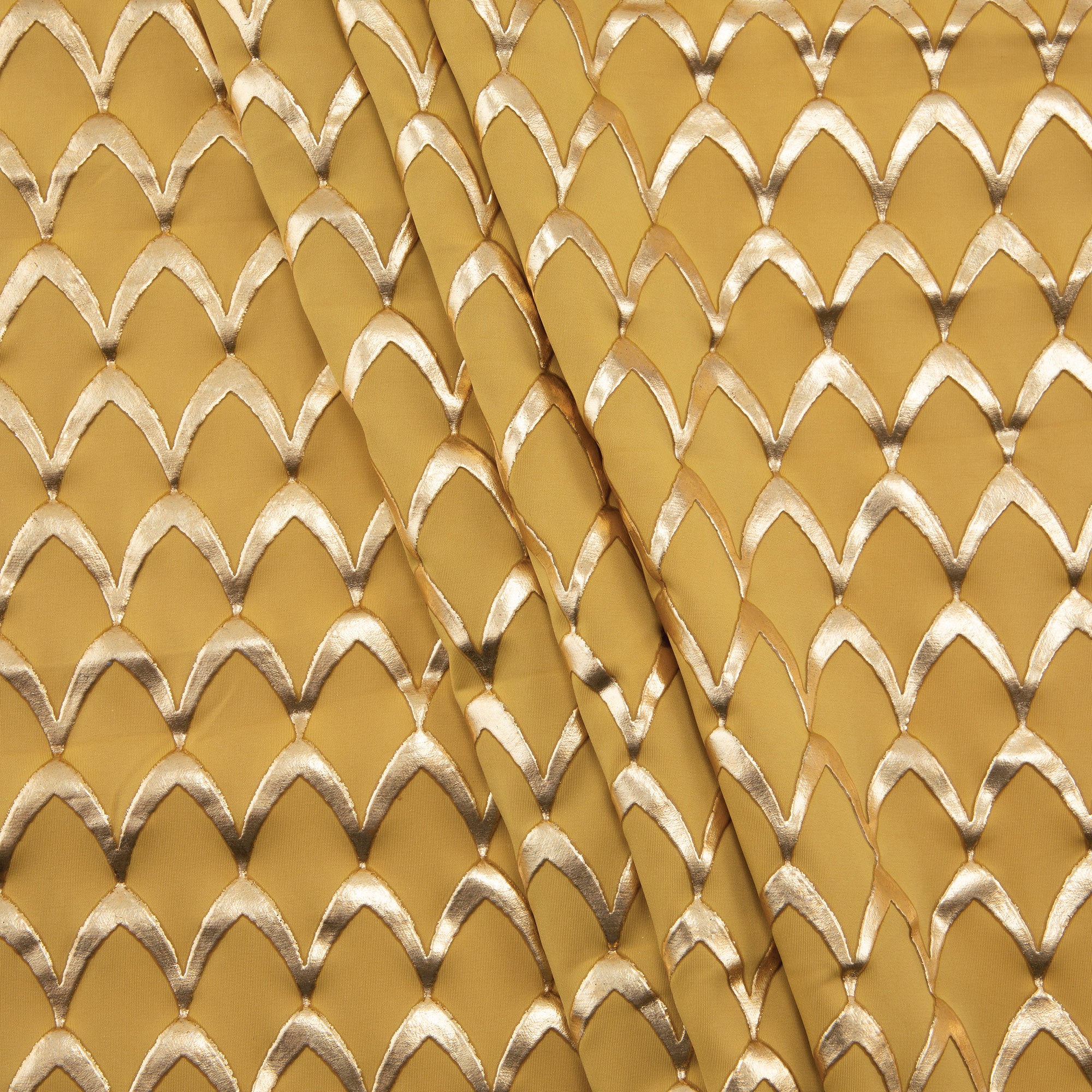 Stretch Fabric, Rubber Metallic Scales Texture, Gold