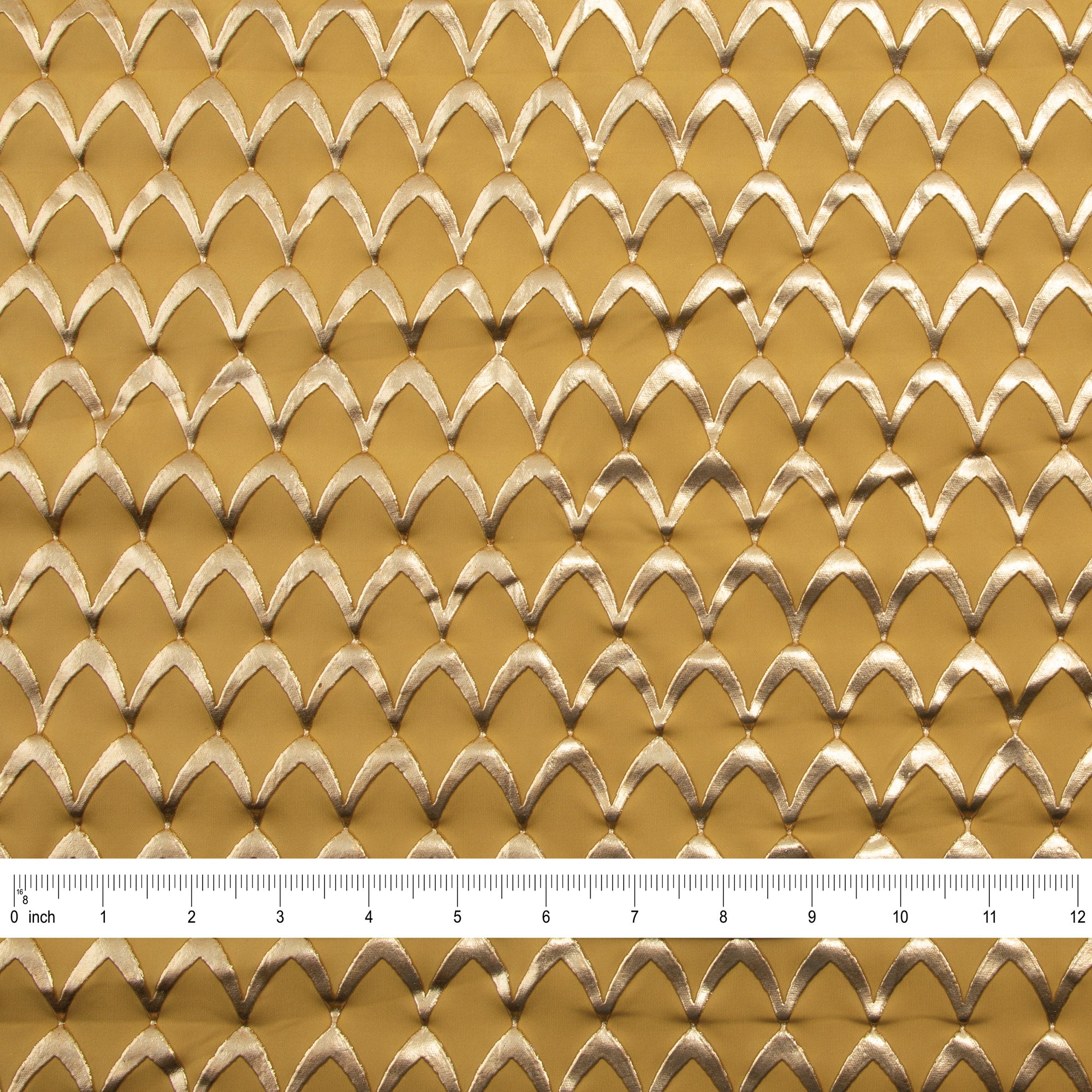 Stretch Fabric, Rubber Metallic Scales Texture, Gold