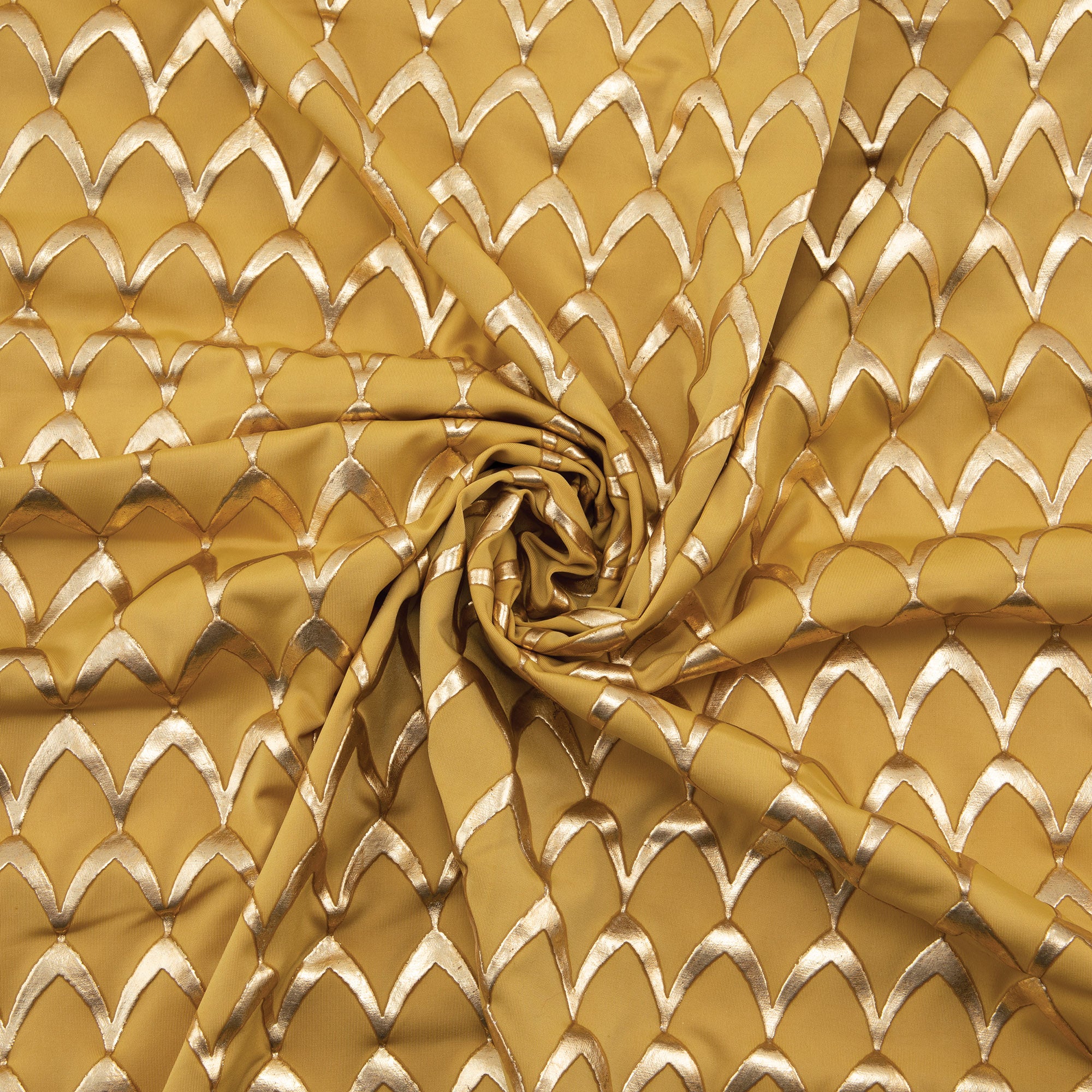 Stretch Fabric, Rubber Metallic Scales Texture, Gold