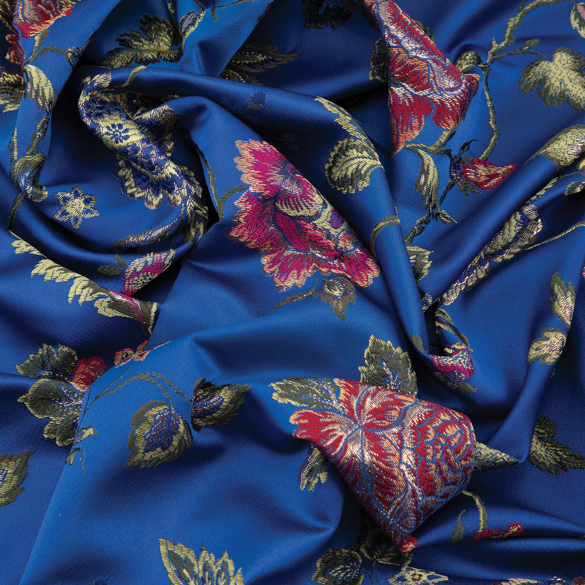 4 Seasons French Brocade Fabric, Floral, Royal Blue