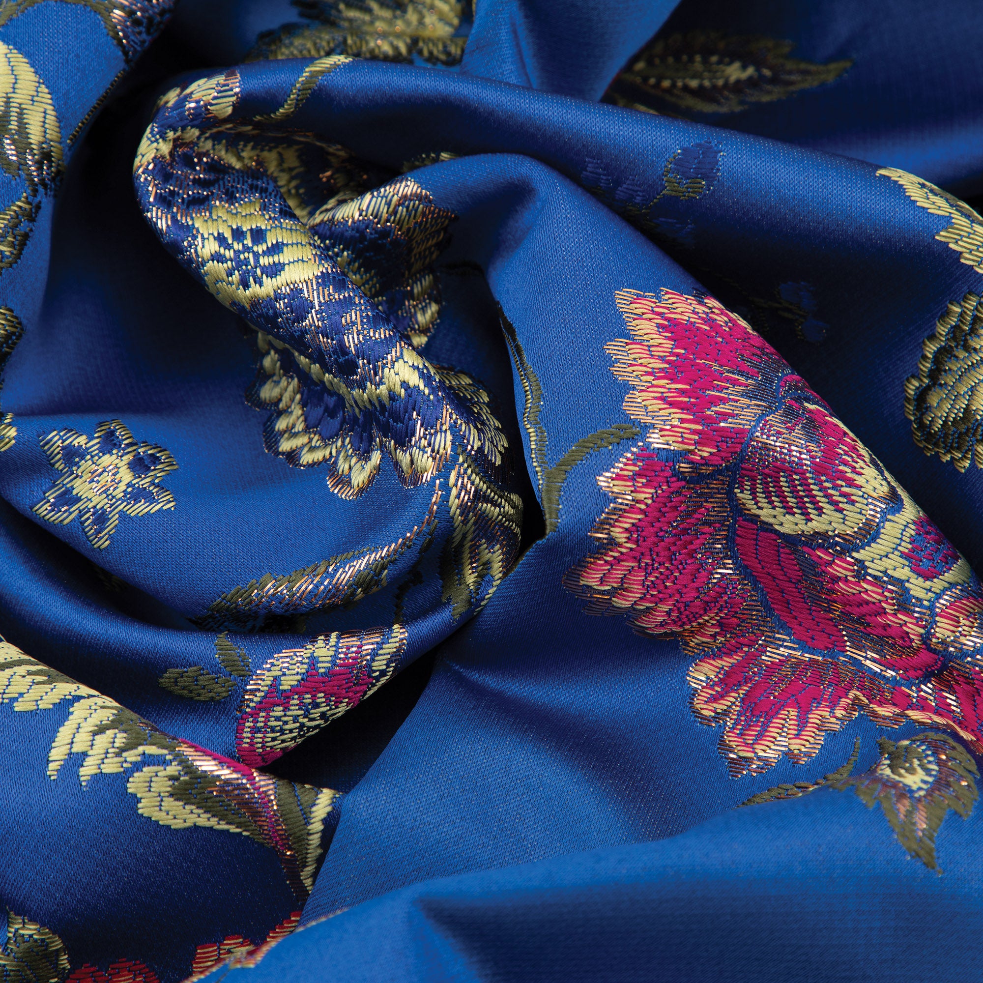 4 Seasons French Brocade Fabric, Floral, Royal Blue