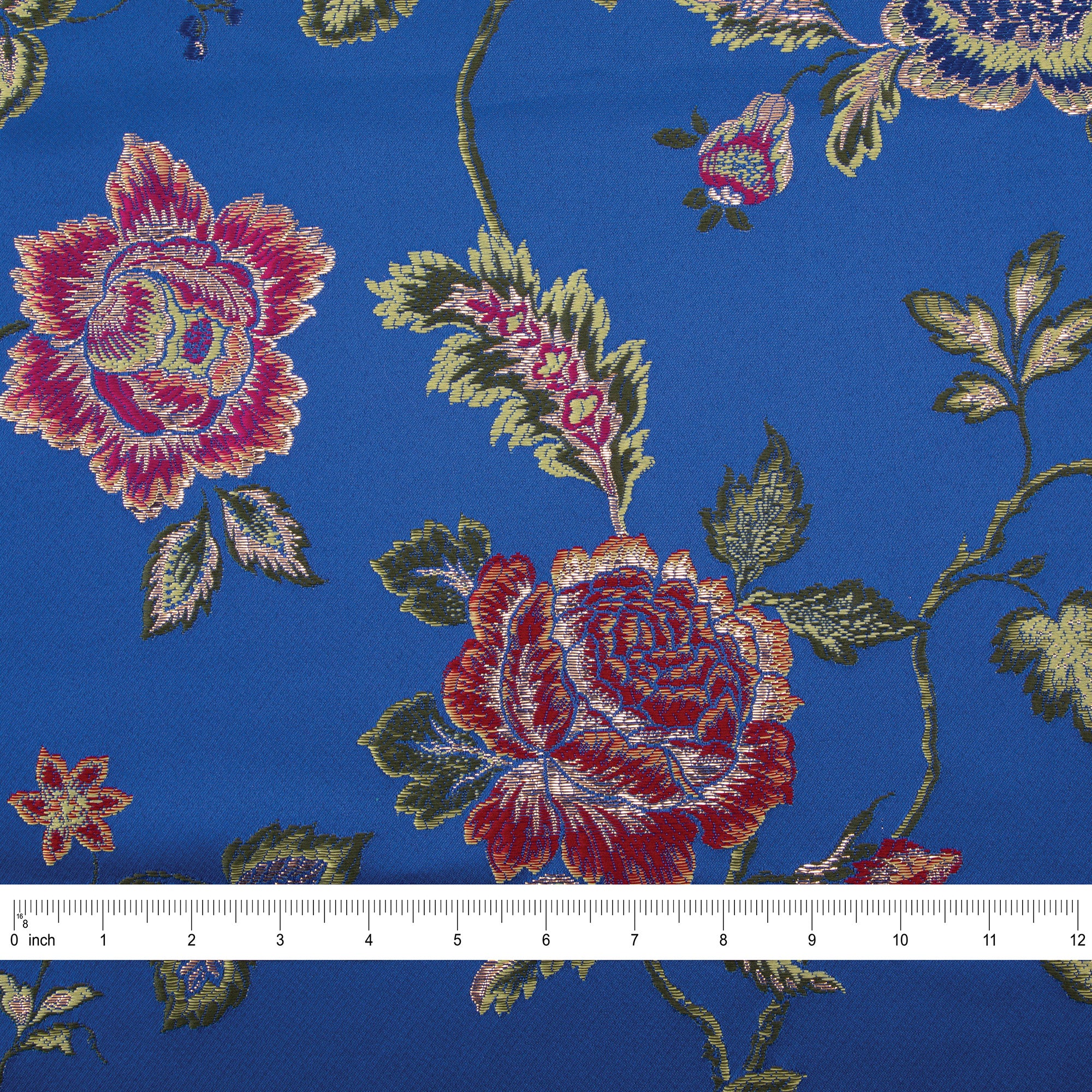 4 Seasons French Brocade Fabric, Floral, Royal Blue