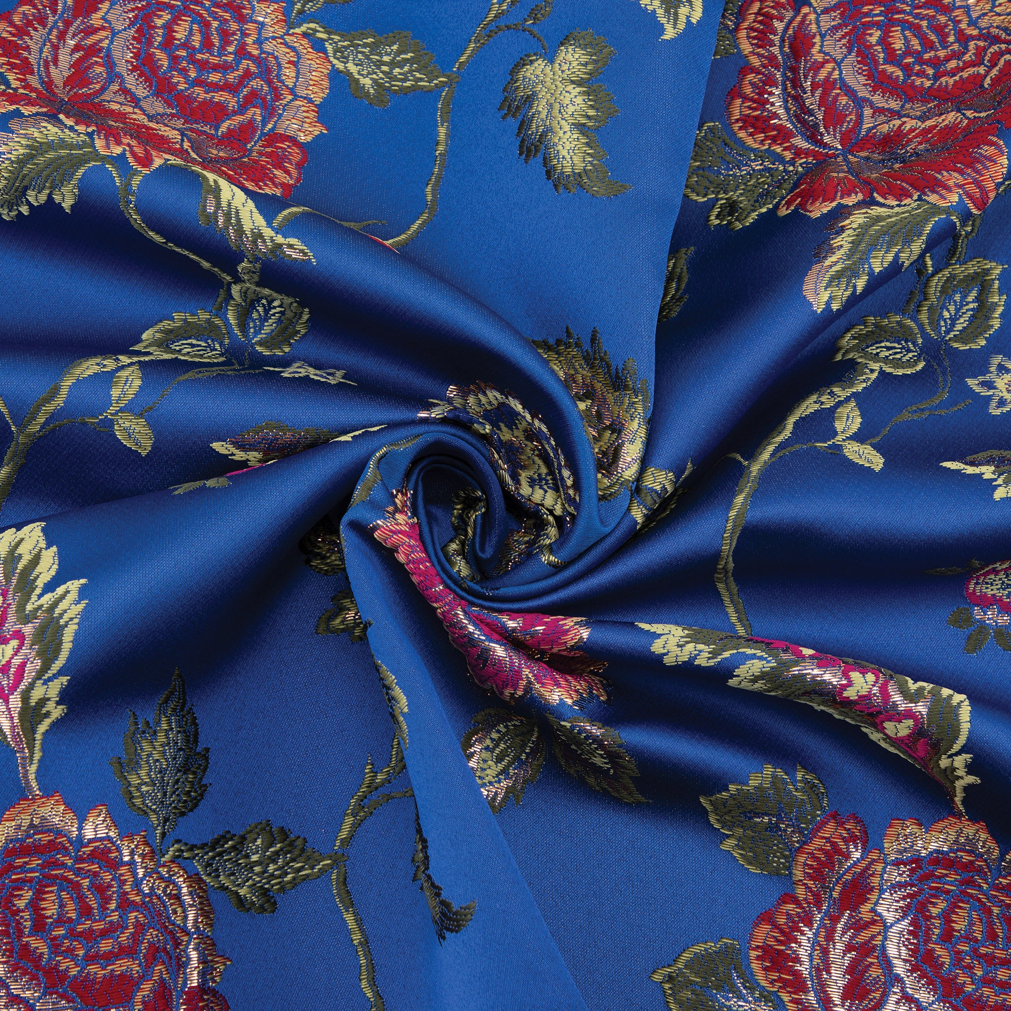 4 Seasons French Brocade Fabric, Floral, Royal Blue