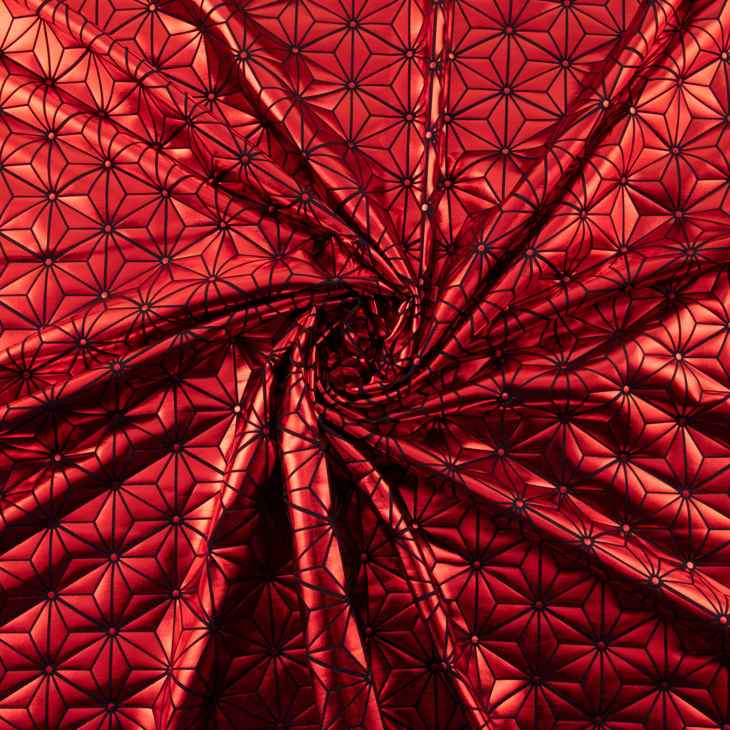 Stretch Fabric, Shiny Diamond Geo Print, Red