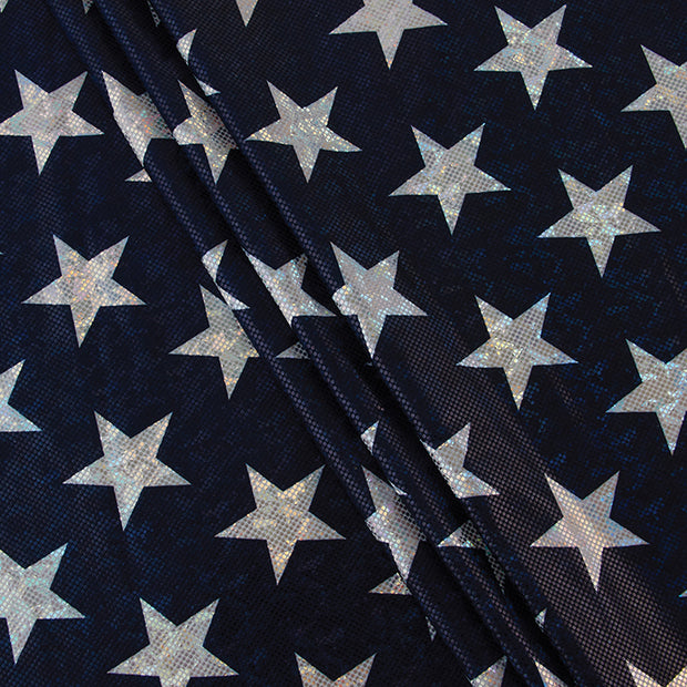 4-Way Stretch Fabric, Silver Star Pattern, Navy