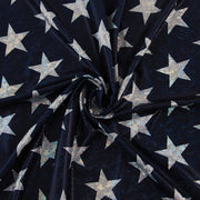 4-Way Stretch Fabric, Silver Star Pattern, Navy
