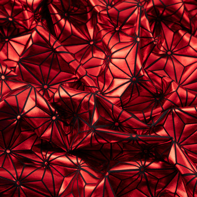 Stretch Fabric, Shiny Diamond Geo Print, Red